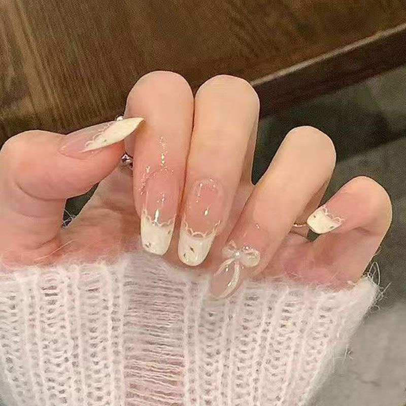 Sweet lace bow wearable nail stickers cat eye gentle temperament nail art