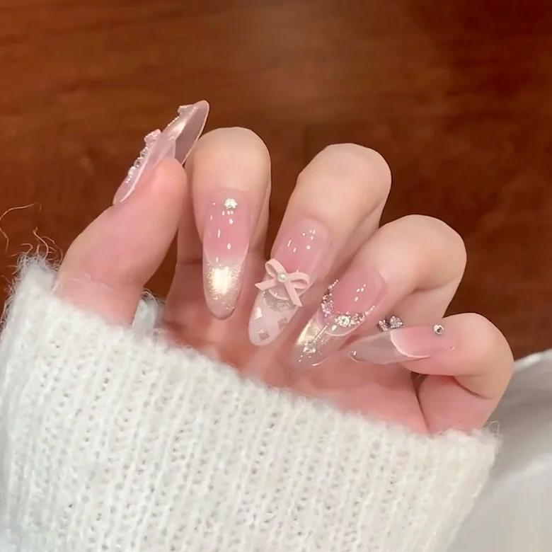 Sweet lace bow wearable nail stickers cat eye gentle temperament nail art