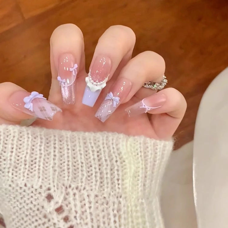 Sweet lace bow wearable nail stickers cat eye gentle temperament nail art