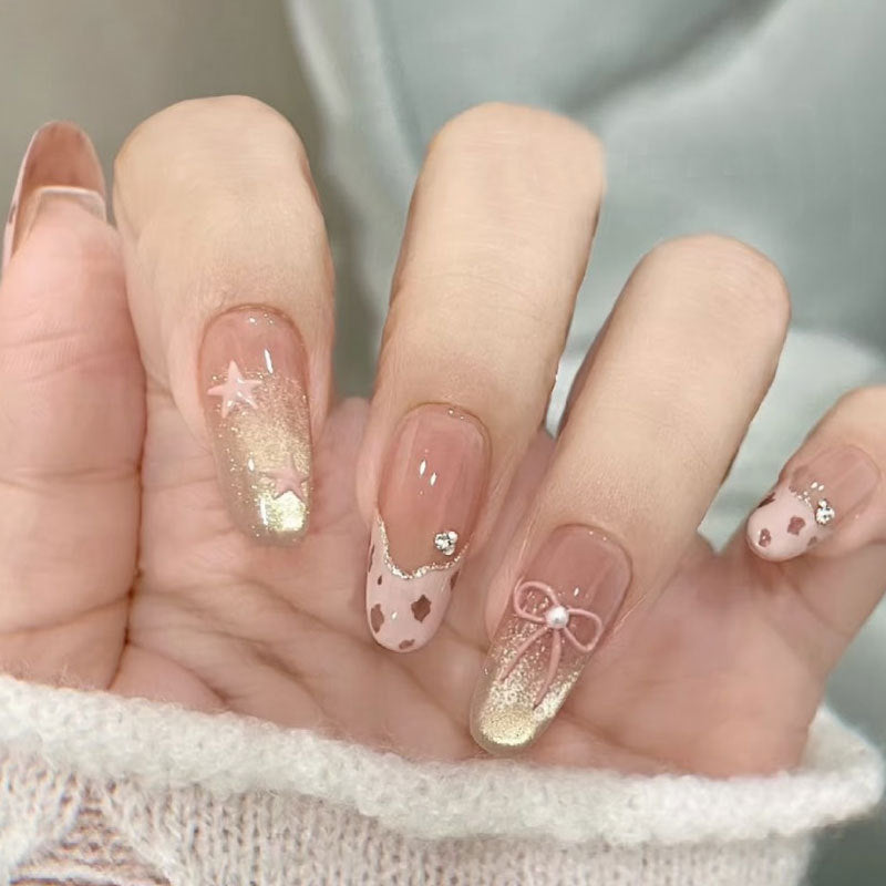 Sweet lace bow wearable nail stickers cat eye gentle temperament nail art