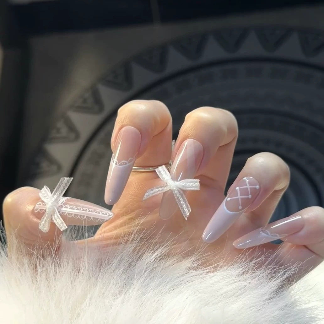 Sweet lace bow wearable nail stickers cat eye gentle temperament nail art