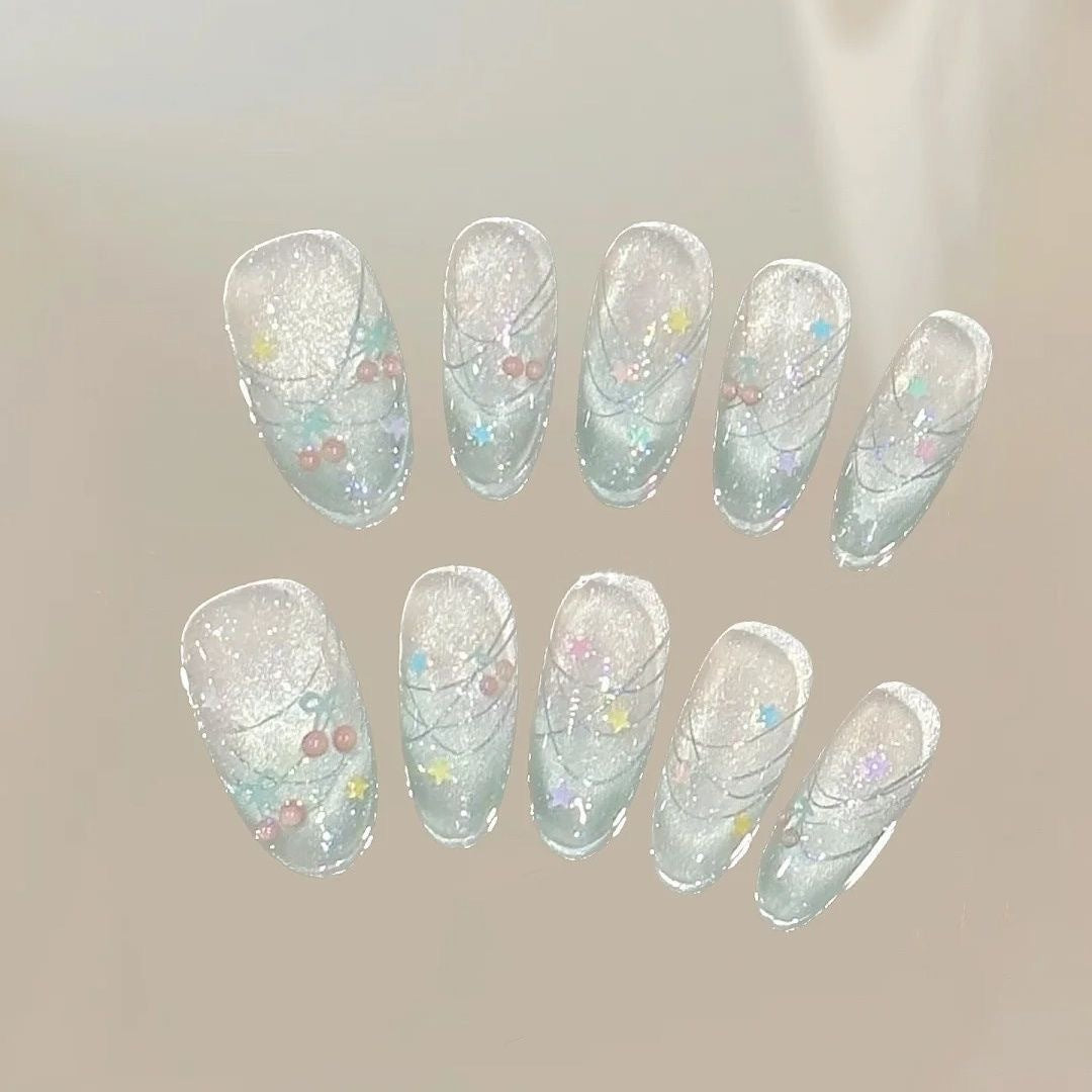 Sweet lace bow wearable nail stickers cat eye gentle temperament nail art
