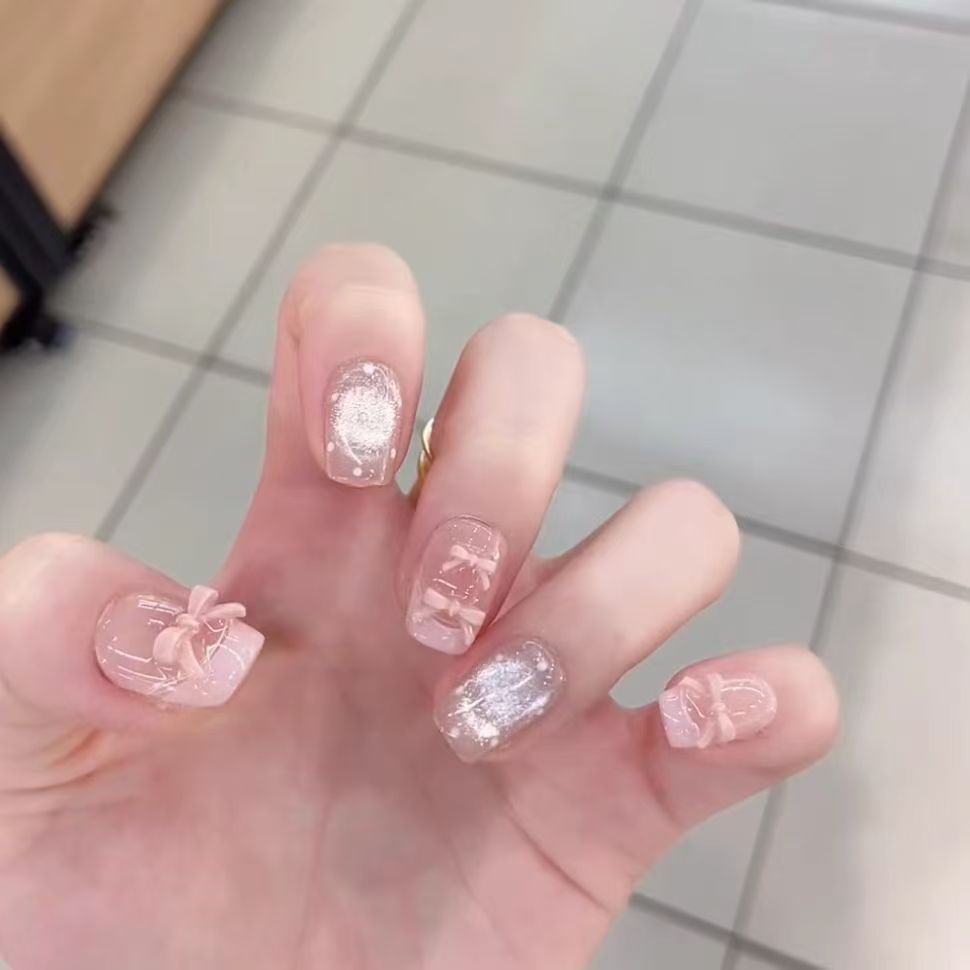 Sweet lace bow wearable nail stickers cat eye gentle temperament nail art