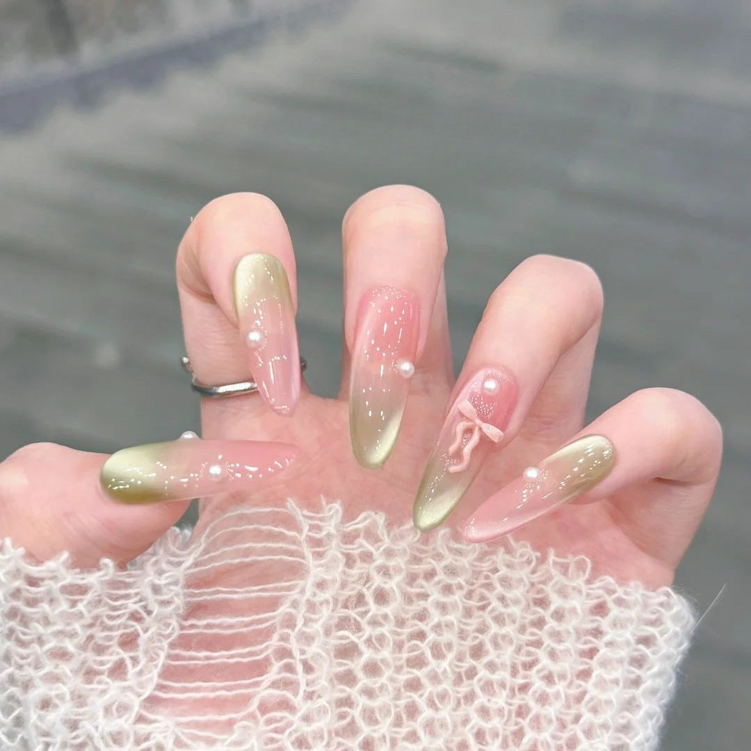 Sweet lace bow wearable nail stickers cat eye gentle temperament nail art